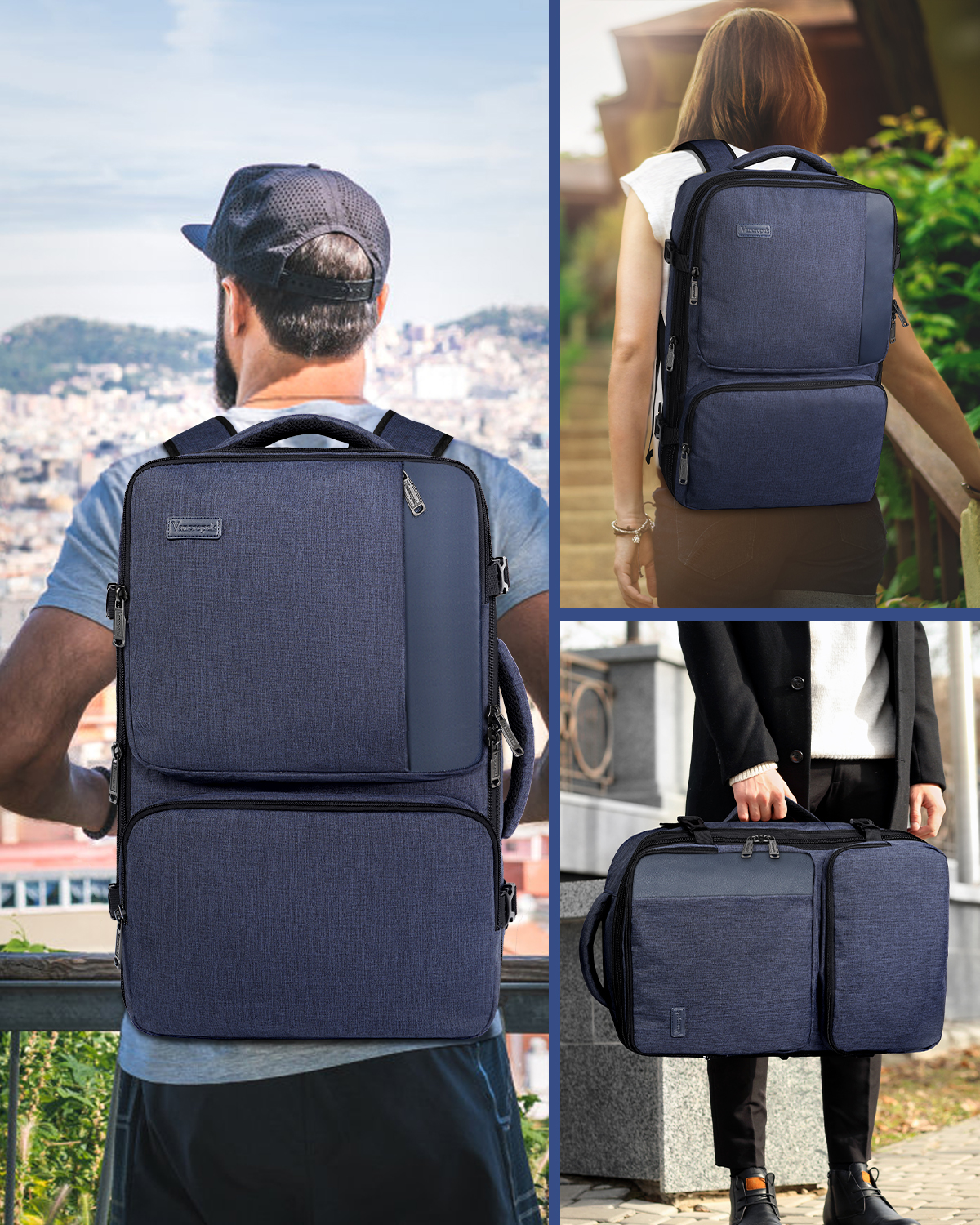 Vancropak 45L Black Expandable Carry On Travel Versatile Backpack Suitcase Bag Vancropak Carry on Backpack, Airline Approved 45L Travel  main image 2